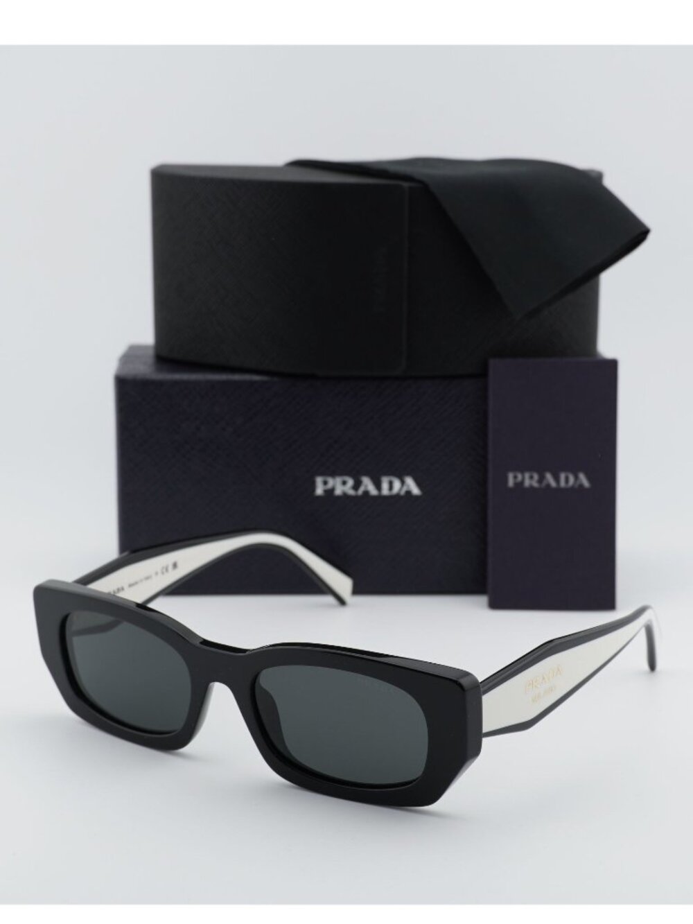 Prada PRB05S 09Q08Z Rectangle Sunglasses – Black\Dark Grey